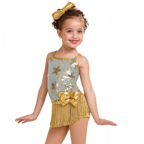 Dance Costume Medium Child Blue Curtain Call E1765 Jazz Ballet Tap 3 in 1 Fringe - Picture 1 of 3